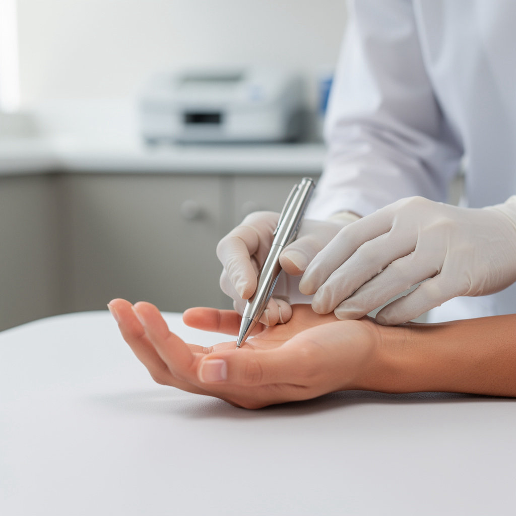 Salguero Galla Mario L MD San Diego physician discussing treatment options with a patient in a modern clinic